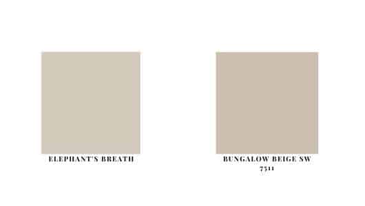 Elephant's breath color swatch & bungalow beige color swatch 