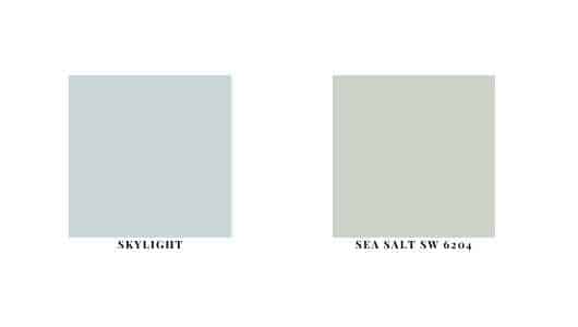 comparison of skylight color swatch to sw sea salt color swatch