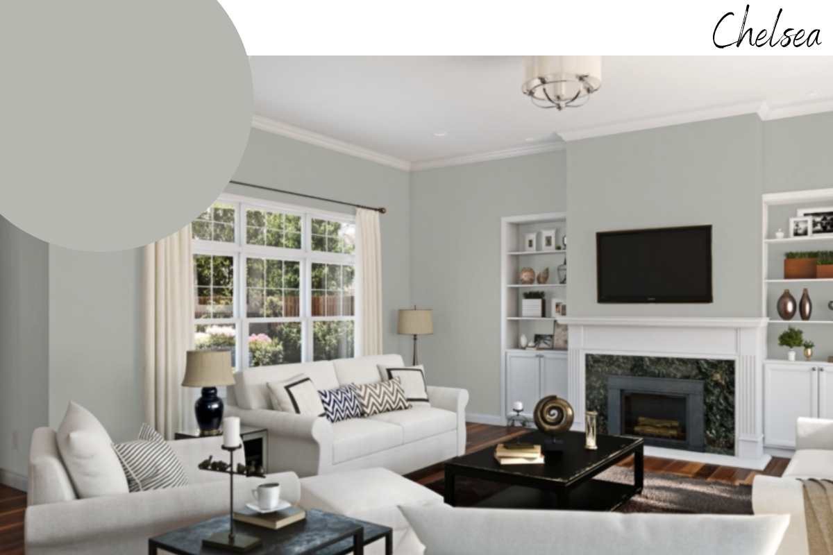 simulated image of chelsea gray in an interior living room