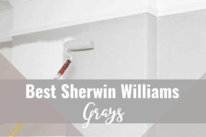 A photo of a painter rolling gray paint into a wall with title reading: Best Sherwin Williams Grays