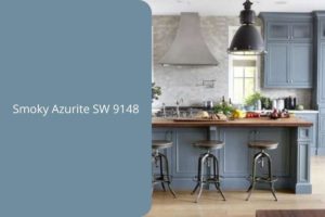 photo of kitchen cabinets painted smoky azurite sw 9148