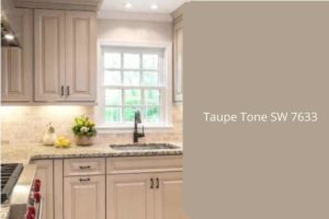 photo of kitchen cabinets painted taupe tone sw 7633