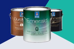 Image of Sherwin Williams Emerald, Duration & Cashmere paint cans